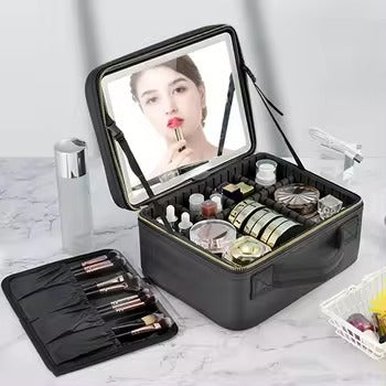 Travel Makeup Bag with Full-Screen LED Mirror — Flawless Touch-Ups Anywhere