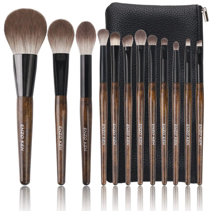 ENZO KEN Natural Goat Hair Makeup Brush Set with Case