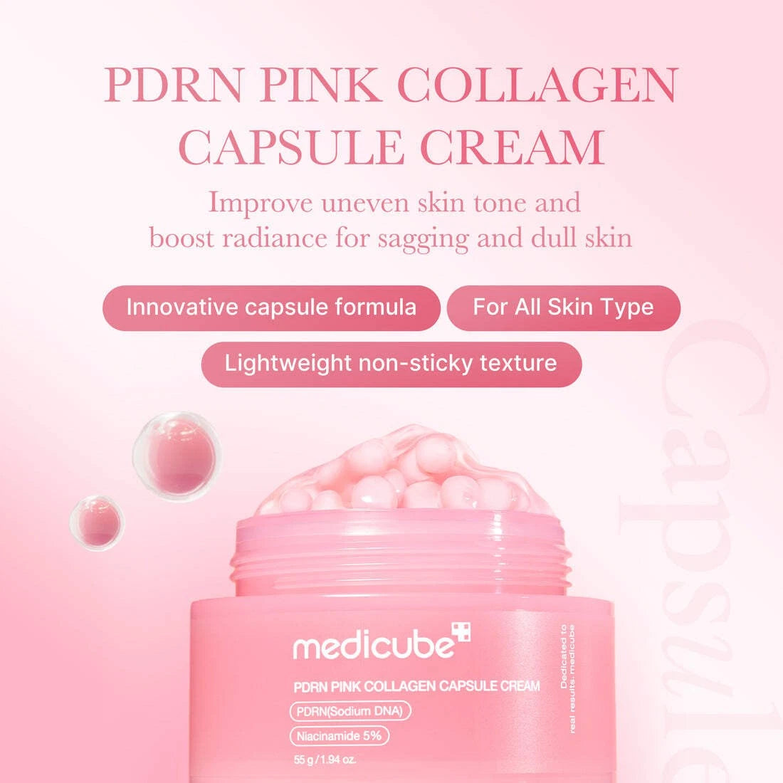 Medicube PDRN Pink Collagen Capsule Cream 55g - A firming, glow-boosting moisturizer for plumper, brighter skin
